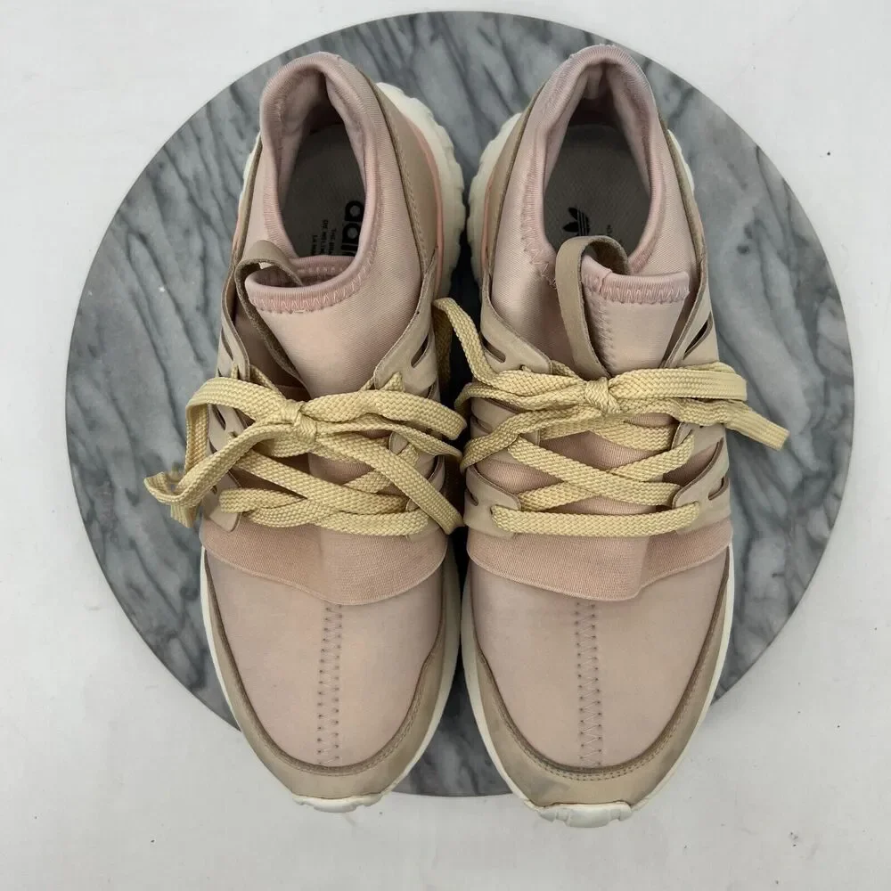 Adidas Mi Tubular Running Shoe Womens 9 Blush Pink Lace Up Low Top Athletic